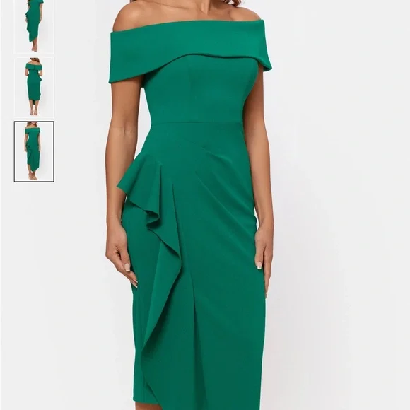 Betsy and Adam off the shoulder new with tags green size 14 dress - Picture 3 of 10